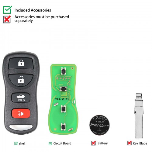 Xhorse XKNI00EN Wire Remote Key 3+1 Button for Nissan Type 5pcs/lot