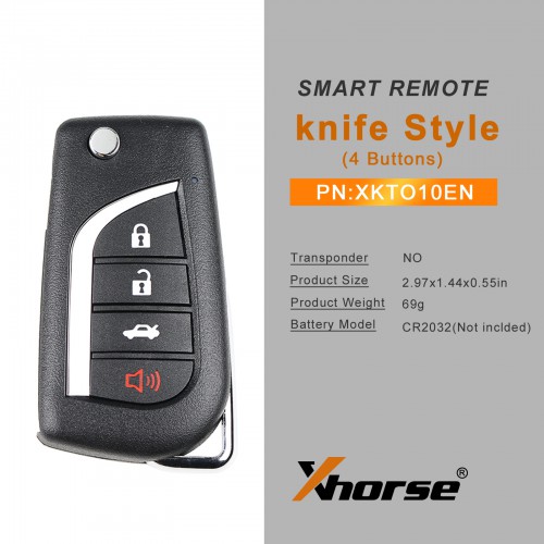 XHORSE XKTO10EN TOY.T Style(Flip-4BTN)  Wired Universal Remote Key Fob 4 Button for VVDI Key Tool 5pcs/lot