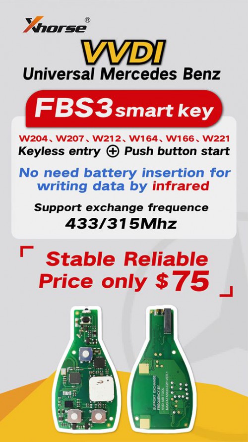 Xhorse Universal Mercedes Benz FBS3 KeylessGo Smart Key 315MHZ/433MHZ Get 1 Free Token for VVDI MB