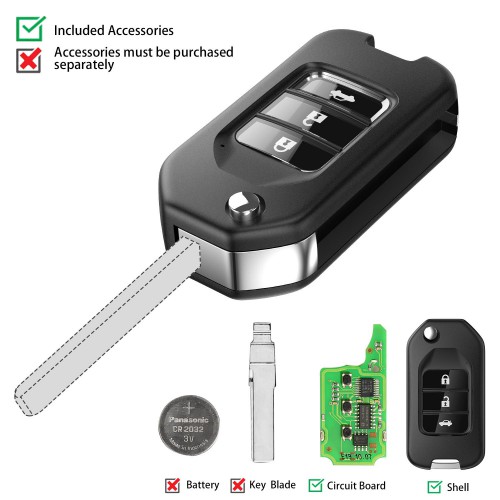 1PC XHORSE XNHO00EN Wireless Universal Remote Key Fob 3 Buttons for Honda VVDI Key Tool