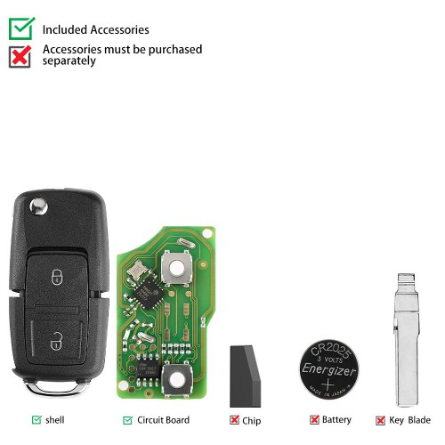 XHORSE XKB508EN Wire Universal Remote Key B5 Style 2 Buttons(English Version) 5pcs/lot