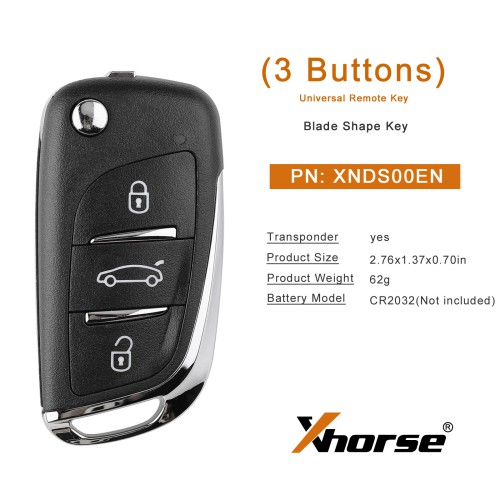 Xhorse XNDS00EN DS Style Wireless Universal Remote Key 3 Buttons 5pcs/lot