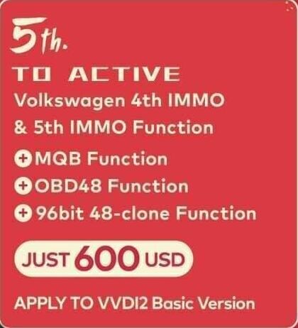 VVDI2 AUDI VW 4th & 5th IMMO Functions Authorization Service